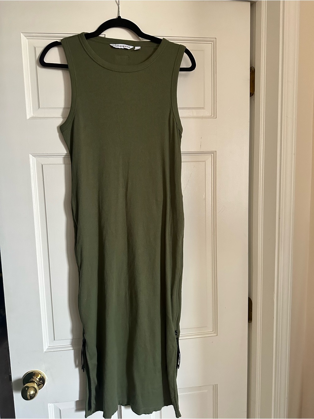 Calvin Klein Jeans Olive Ribbed Sleeveless Maxi Dress Side Zip
